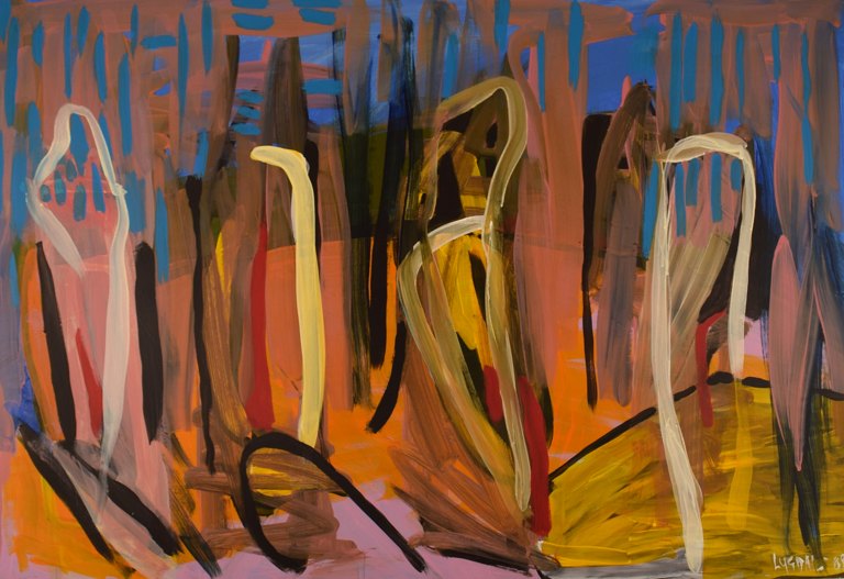 Ivy Lysdal, b 1937. Danish ceramist and painter. Acrylic on canvas. Abstract 
modernist painting. Colorful palette. Dated 2008.
