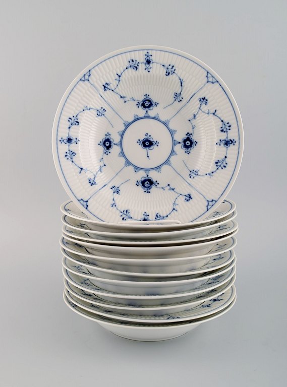 12 Royal Copenhagen Blue fluted Plain deep plates. Model number 1/168. Dated 
1949.
