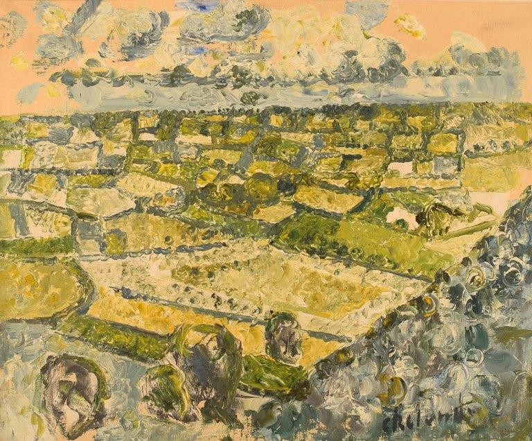 Poul Ekelund (1921-1976), Danmark. Olie på lærred. Modernistisk landskab. 
1960