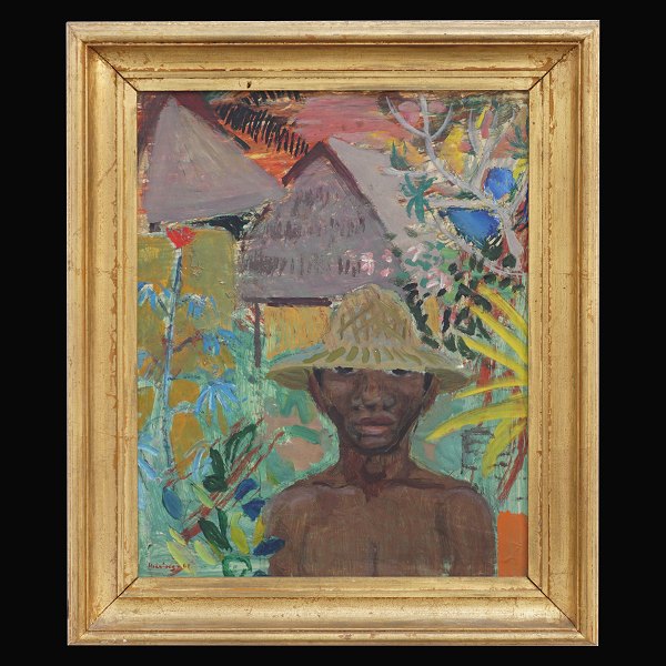 Harald Heiring, 1906-95, oil on wood. Signed and dated 1961. Motive from Bali. 
Visible size: 43x34cm. With frame: 55x46cm