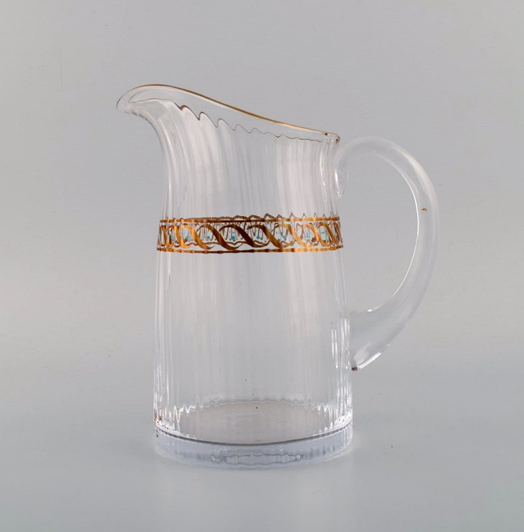 Nason & Moretti, Murano. Jug in mouth-blown art glass with hand-painted 
turquoise and gold decoration. 1930s.
