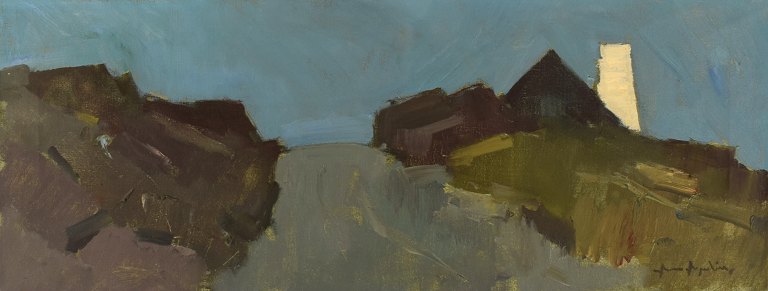 Arne Aspelin (1911-1990), Sweden. Oil on canvas. Modernist landscape. Mid 20th 
century.
