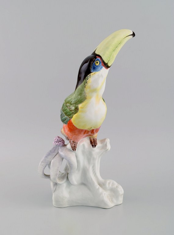 Paul Walther for Meissen. Stor antik figur i håndmalet porcelæn. Tukan. Tidligt 
1900-tallet.