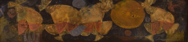 Erling Andersen (b. 1937), Denmark. Oil on board. "Mating Dance". Dated 1965.
