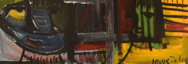 Louis Zelig (1922-1993), Romanian / Swedish artist. Oil on borad. Abstract 
composition. 1960s.
