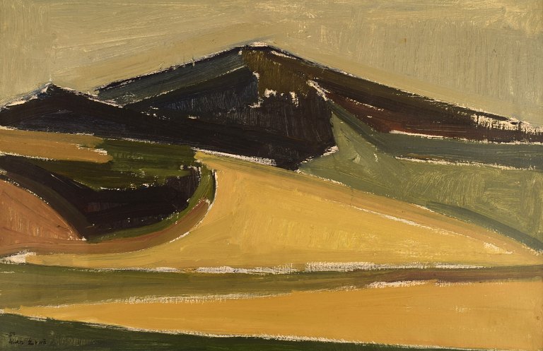 Allan Erwö (1921-2007), Sweden. Oil on canvas. Modernist landscape. Dated 1954.
