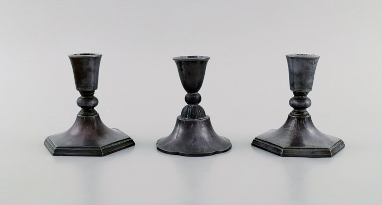 Just Andersen. Three candlesticks in disko metal. 1940s.
