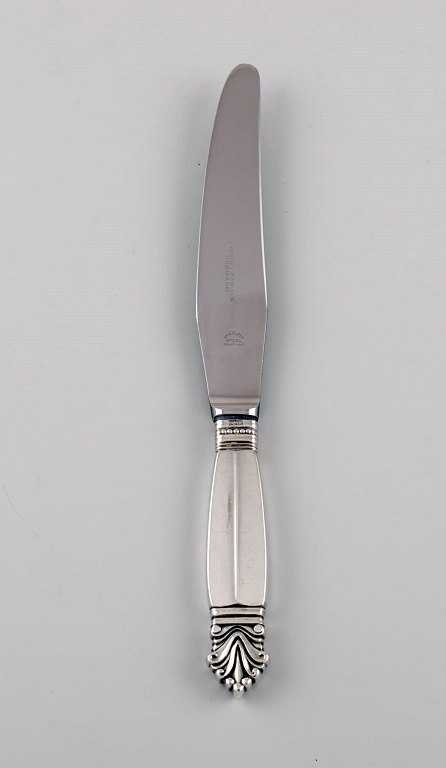 Georg Jensen Acanthus dinner knife in sterling silver and stainless steel.
