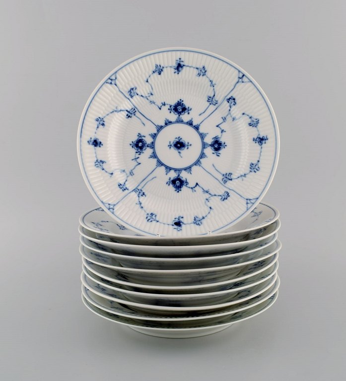 Ten Royal Copenhagen Blue Fluted Plain plates. Model number 1/178.
