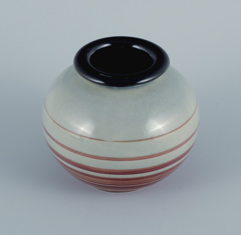 Ilse Claesson for Rörstrand, hand painted art deco vase in earthenware.