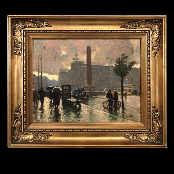 Paul Fischer, 1860-1934, Öl auf Platte. Partie aus Kopenhagen. Signiert um 1920. 
Lichtmasse: 20x25cm. Mit Rahmen: 30x35cm