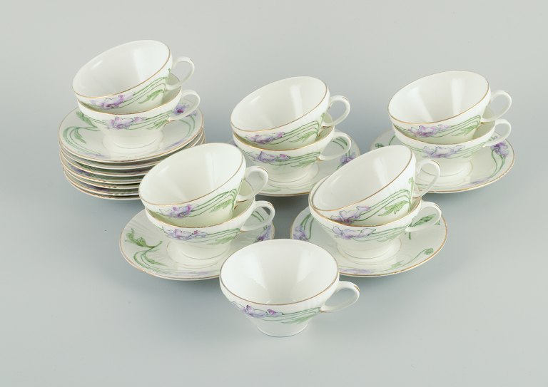 Rörstrand, Sweden.
A set of eleven Art Nouveau porcelain teacups with saucers.