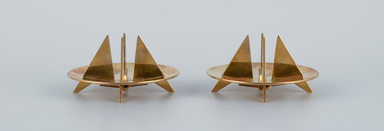 Pierre Forsell for Skultuna (Sweden), a pair of rare brass candlesticks designed 
in the 1950s.