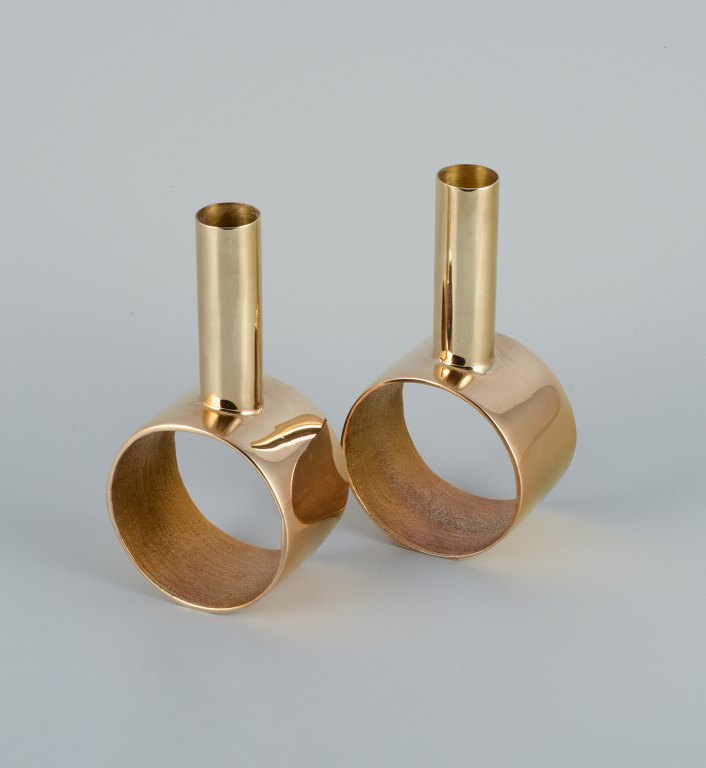 Swedish design. A pair of modernist brass candlesticks.