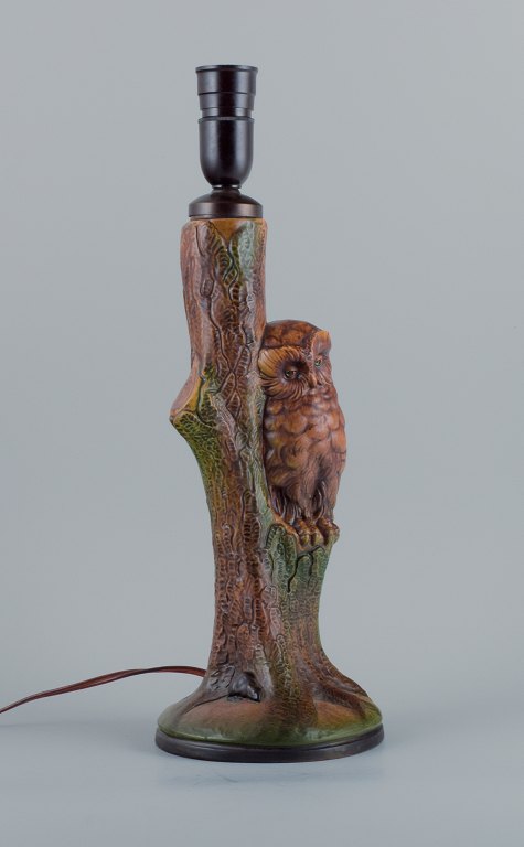 Ipsens, Denmark. Ceramic table lamp with owl.