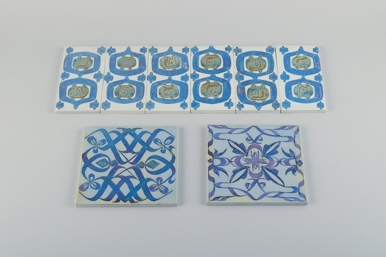 Aluminia and Royal Copenhagen, Tenera faience. Eight tiles.