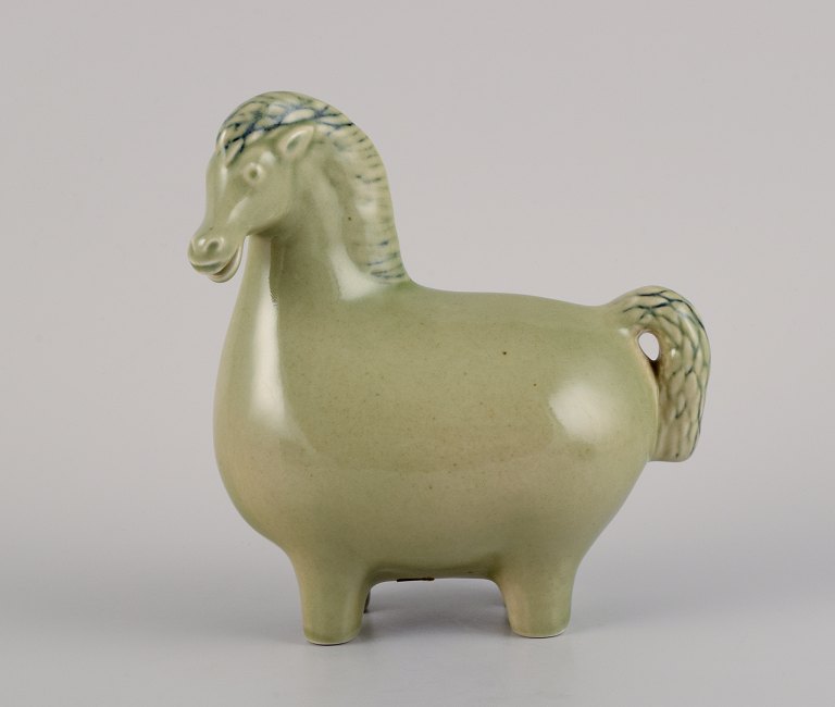 Stig Lindberg (1916-1982) for Gustavsberg. Horse figurine in glazed stoneware 
with a light green shade.