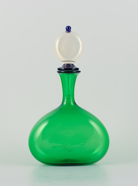 Gabbiani, Venice, Italy. Green art glass decanter with matching stopper.