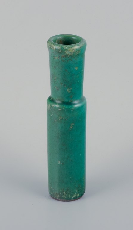 Hans Hedberg for Biot, France, unique ceramic vase with speckled glaze in green 
tones.