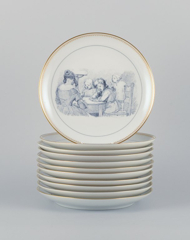 Bing & Grøndahl, a set of eleven porcelain plates with H. C. Andersen motifs. 
Based on drawings by Vilhelm Pedersen.