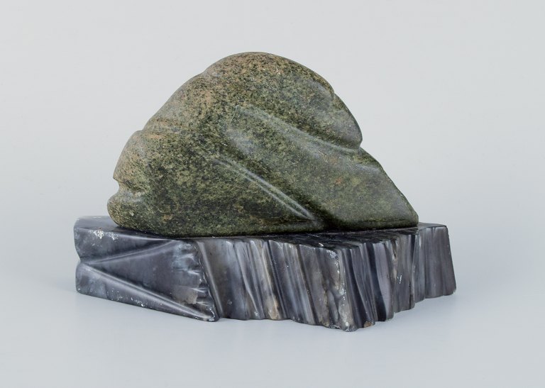 Greenlandica, soapstone sculpture on a marble base.