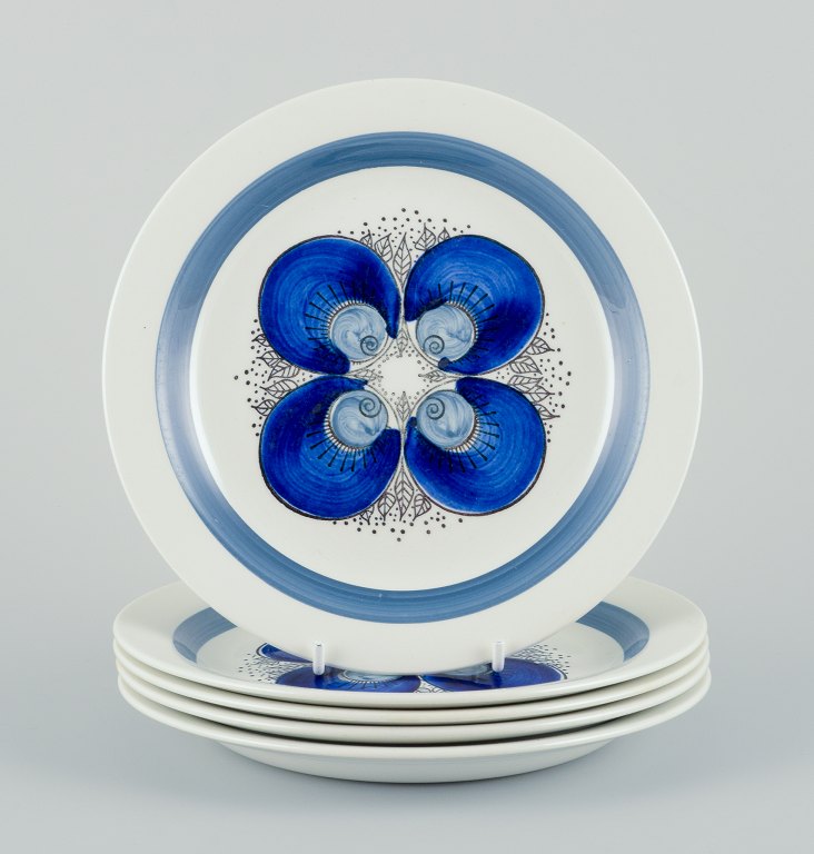 Rörstrand, Sweden, a set of five hand-painted "Iris" plates.