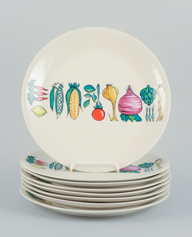 Villeroy & Boch, Luxembourg, eight "Primabella" dinner plates in stoneware 
featuring various vegetable motifs.