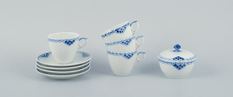 Royal Copenhagen, Princess, a set of four coffee cups with saucers and a sugar 
bowl.
