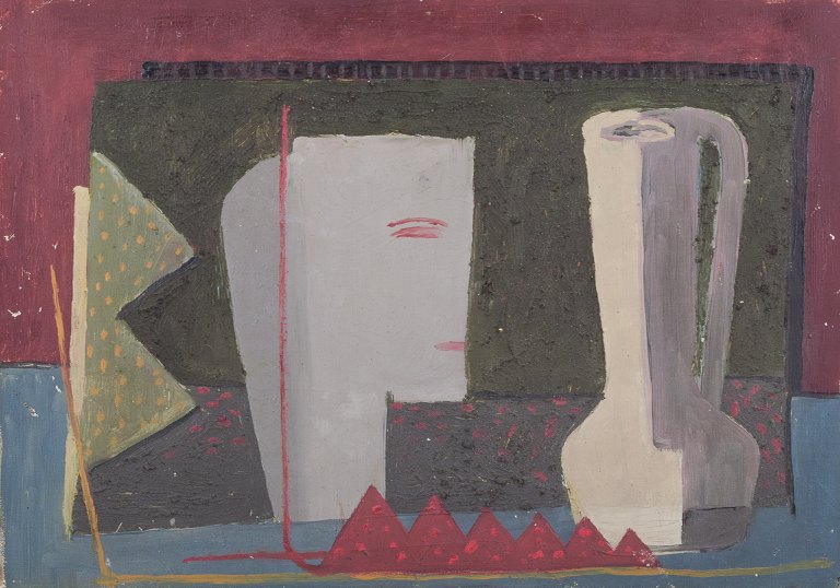 Skandinavisk kunstner, oil on canvas. Still life in cubist style.