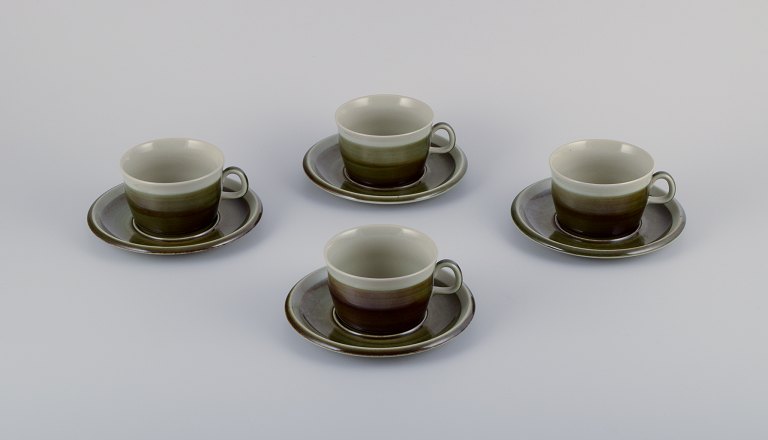 Marianne Westman (1928-2017) for Rörstrand. From the "Maya" series. Set of four 
coffeecups and saucers in stoneware.