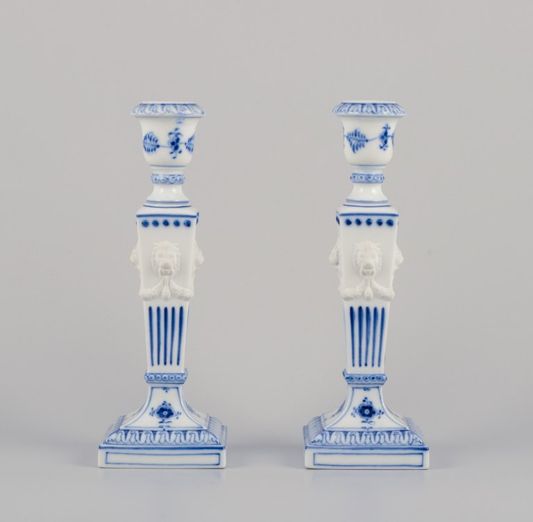Royal Copenhagen, a pair of Blue Fluted candlesticks.
