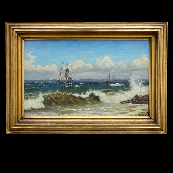 Christian Blache, 1838-1920, oil on canvas, marine motiv. Signed. Visible size: 
34x56cm. With frame: 51x73cm