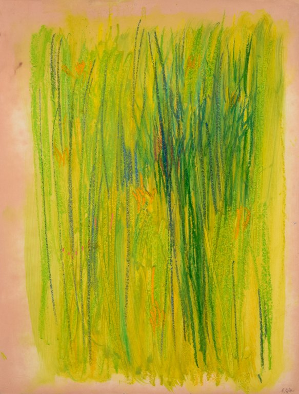 Monique Beucher (1934), French artist. Mixed media on paper.
Abstract composition. Colorful palette.