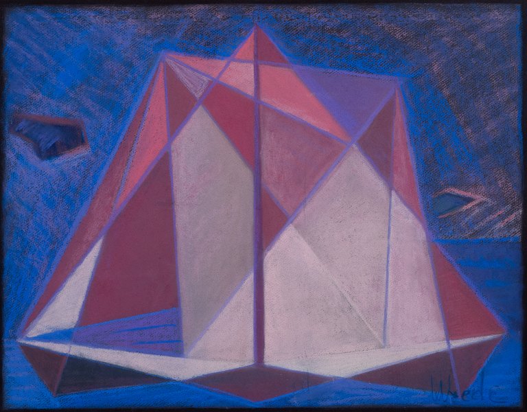 Ernst Wrede (1907-1973), Swedish artist, pastel on paper.
Cubist composition. Colorful palette.