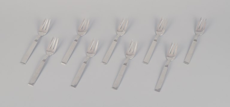 Horsens Sølv. A set of nine Danish pastry forks in 830 silver.
Art Deco style.