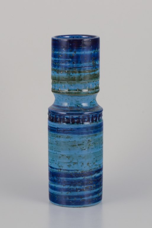 Aldo Londi (1911–2003) for Bitossi, Italy. Ceramic vase with green and blue 
glaze in a geometric pattern.