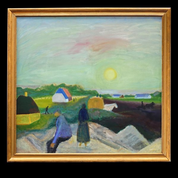 Jens Søndergaard, 1895-1957, Öl auf Leinen. Signiert und datiert 1948. "Dünenlandschaft und Sonnenschein". Lichtmasse: 130x139cm. Mit Rahmen: 147x156cm