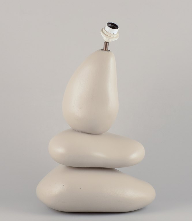 François Chatain, French ceramicist. Large organic, three-shaped "Karek" table 
lamp in unique ceramics with gray glaze.