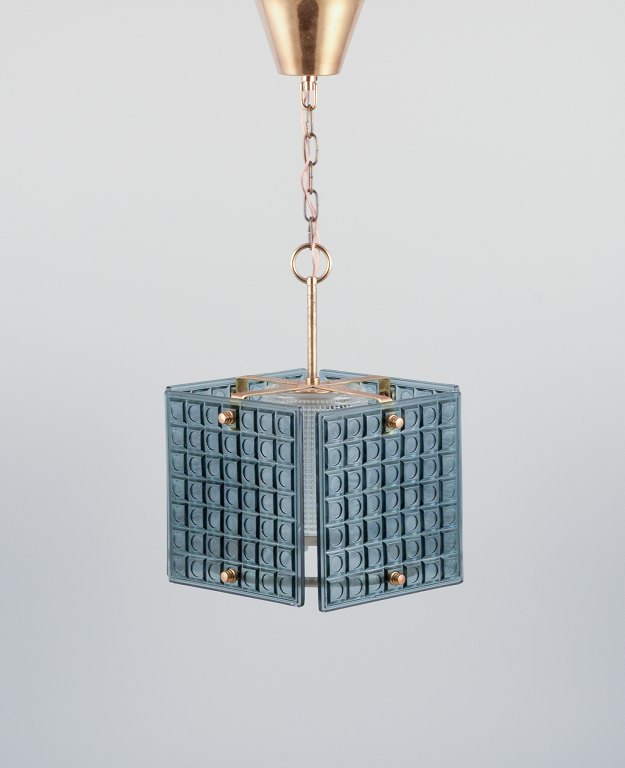 Carl Fagerlund, Swedish designer. Ceiling lamp in frosted art glass and brass.
