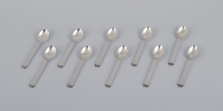 Georg Jensen Pyramid, set of ten coffee spoons in sterling silver.