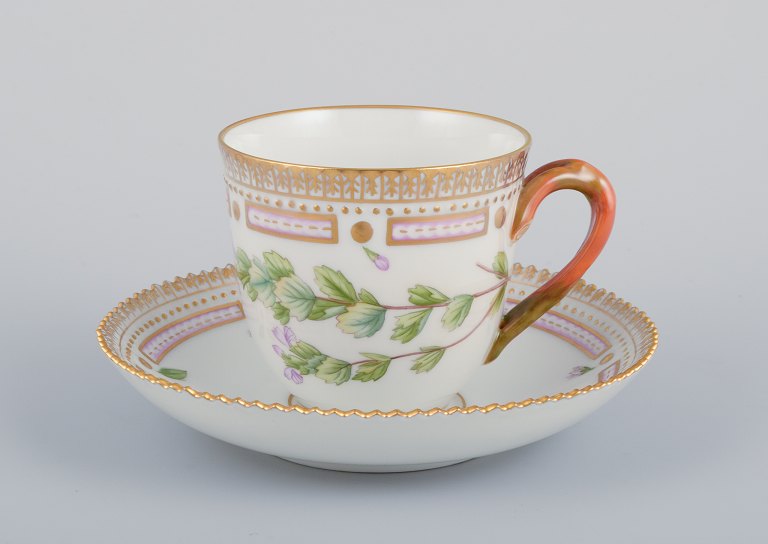 Royal Copenhagen Flora Danica coffee cup with saucer.
Hand-painted.