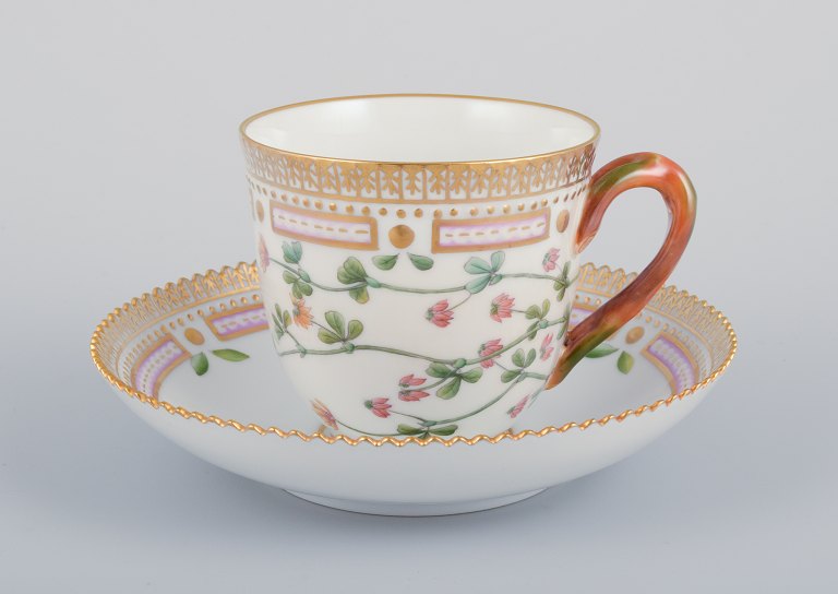 Royal Copenhagen Flora Danica coffee cup with saucer.
Hand-painted.