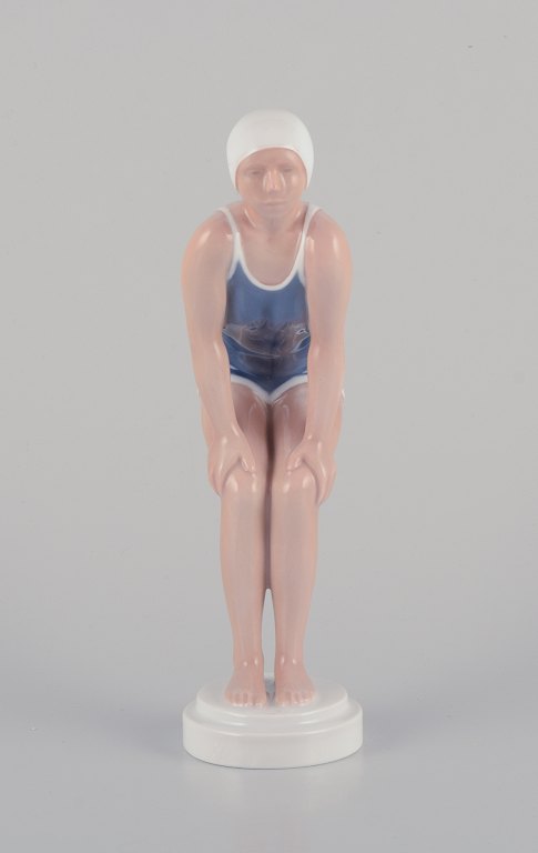 Bing and Grondahl, porcelain figurine of girl in swimsuit. Rare Art Deco figure.