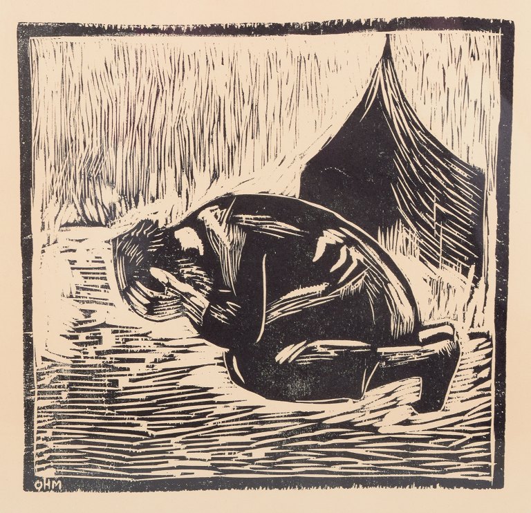 Olivia Holm-Møller, Danish artist, woodcut on paper.
"The Story of Jonah".