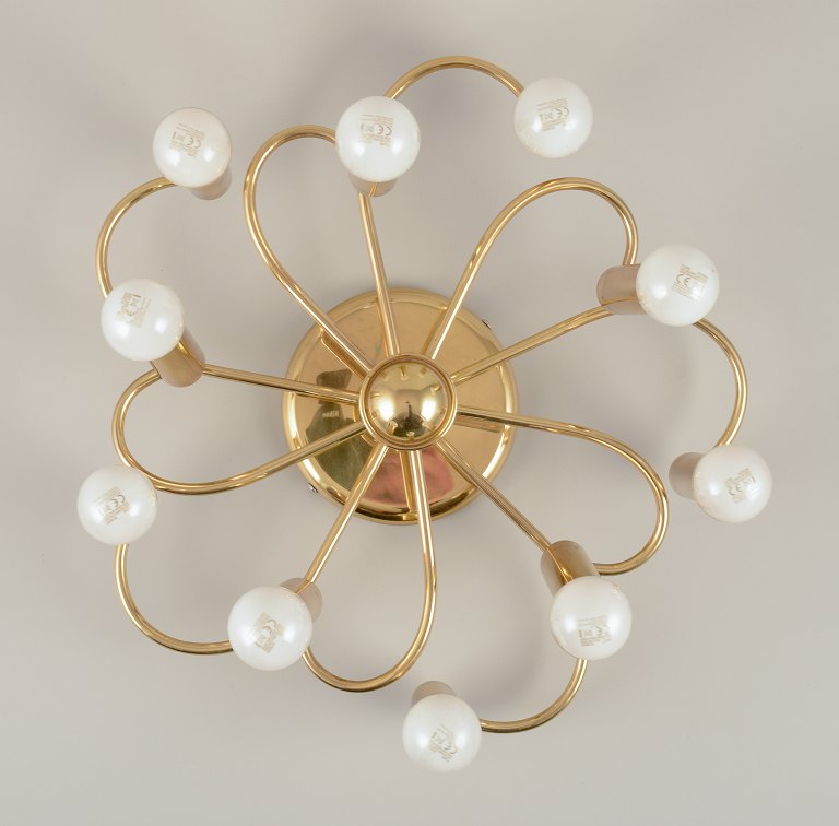 Honsel Leuchten, Germany. Modernist wall/ceiling lamp in brass with ten arms.