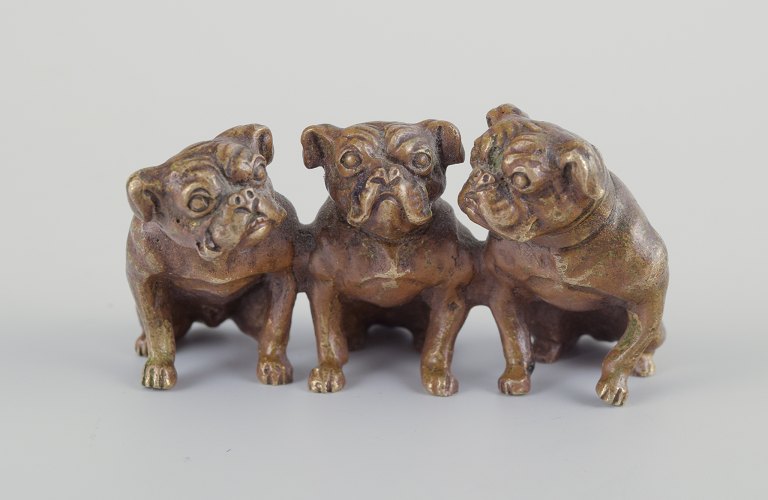 Wienerbronze, Austria. Miniature Art Deco sculpture of three English bulldogs.