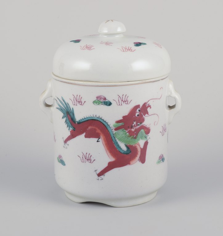 Chinese porcelain container with two lids.