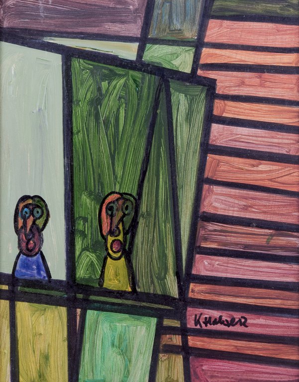 Kjell Hobjer, listed Swedish artist, oil on panel.
Abstract/naïve style.