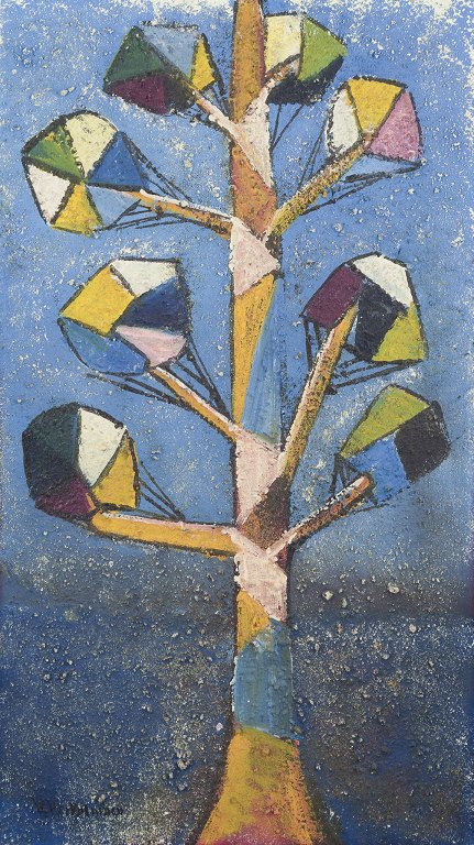 Finnish artist, oil on canvas.
Motif of a tree in cubist style.