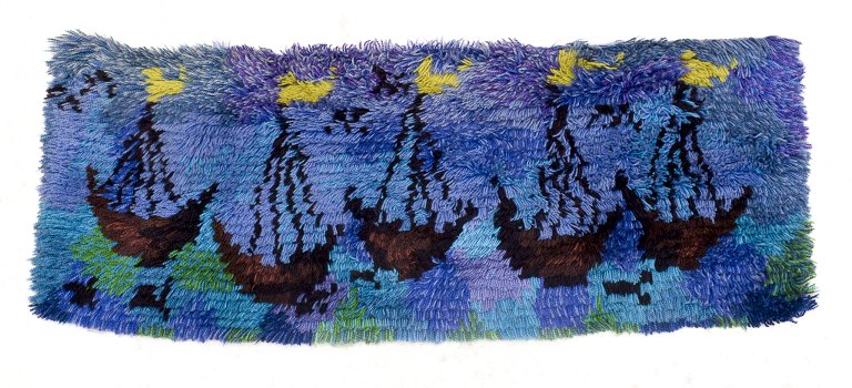 Scandinavian textile designer.
Cotton rya wall tapestry.